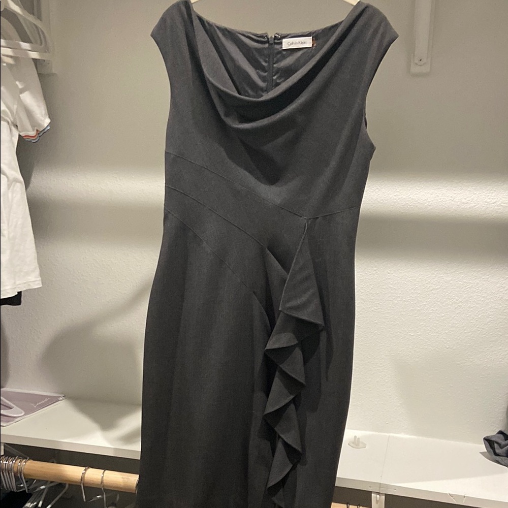 Calvin Klein Gray Asymmetrical Sheath Dress Cowl Neck Sleeveless